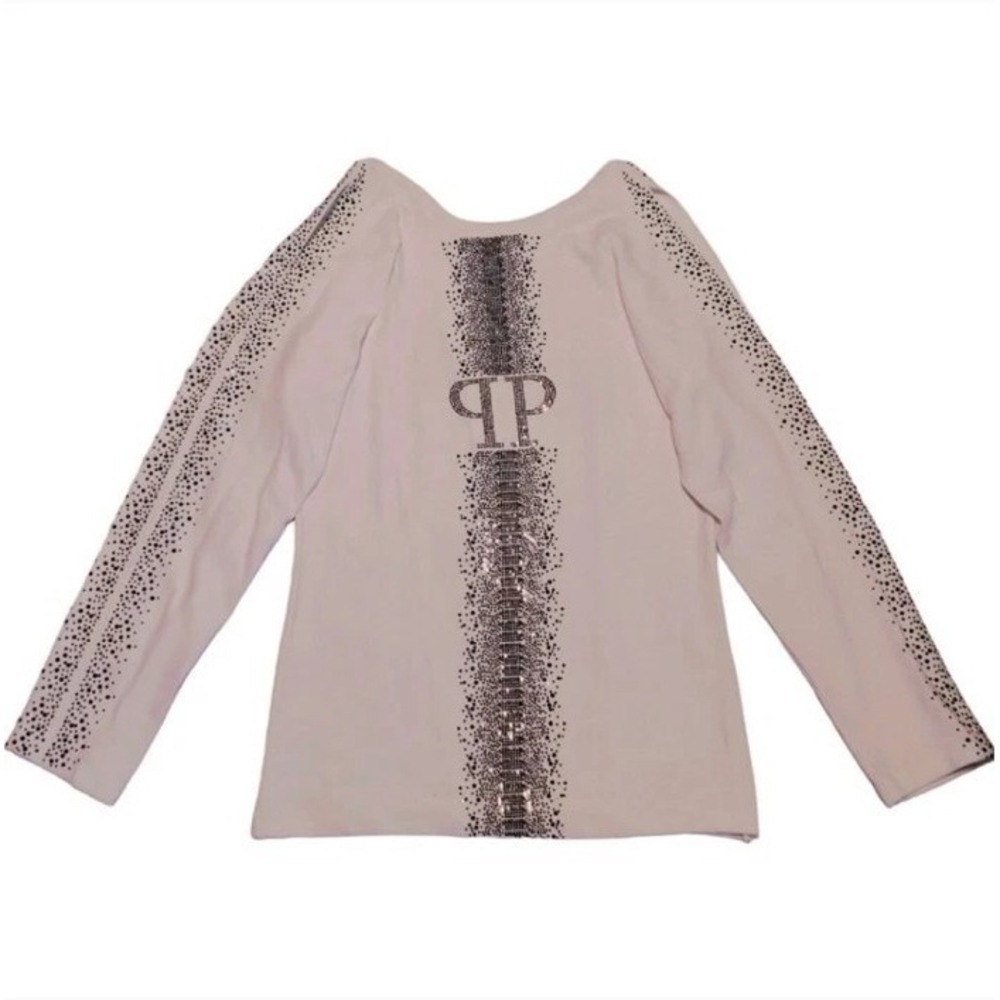 Philipp‎ Plein Rhinestone Logo Cut Out Sleeve Knit Pullover Sweater